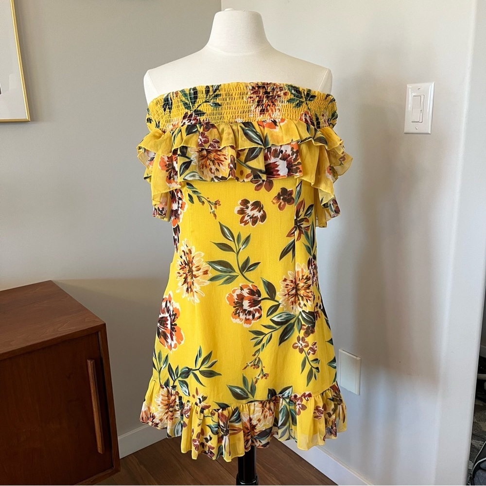 TULAROSA Yellow Floral Strapless Dress